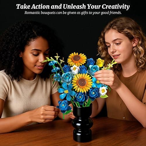 Teefrye Blue Rose Sunflower Building Block Set: Compatible with Lego Flowers Adults Women Gothic Artificial Botanical Collection Van Gogh Starry Night Christmas Valentine's Gifts Home Decor (832 PCS) thumbnail 6