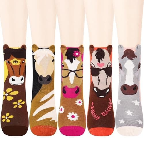 Jeasona Women's Cat Socks Cat Gifts Cute Animal Socks Dog Owl Gifts for Women - Multicolored Horse - Image 1