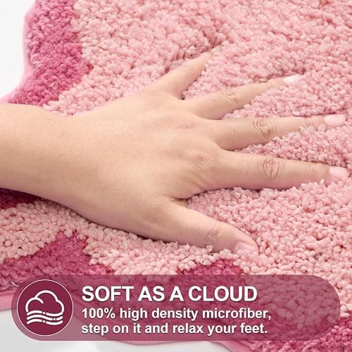 ORTIGIA Small Pink Scalloped Bath Mat, Cute Plush Microfiber Scallop Bathroom Rugs Non Slip Washable Quick Dry Absorbent, Bathmat Carpet for Shower Stall Vanities Kitchen Floor Entrance, 17x24 thumbnail 4