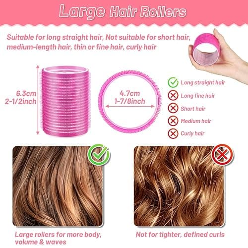 Big Self-Grip Hair Rollers with Stainless Steel Duckbill Clips for Long, Medium Hair and Volume thumbnail 2