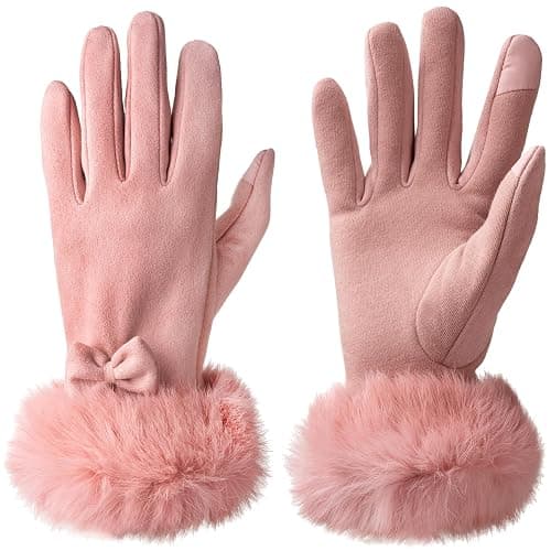 Vagasi Women Touch Screen Gloves, Fleece Lined Winter Gloves for Ladies, Thermal Suede Gloves Fur Cuff for Girls Gifts - Image 1