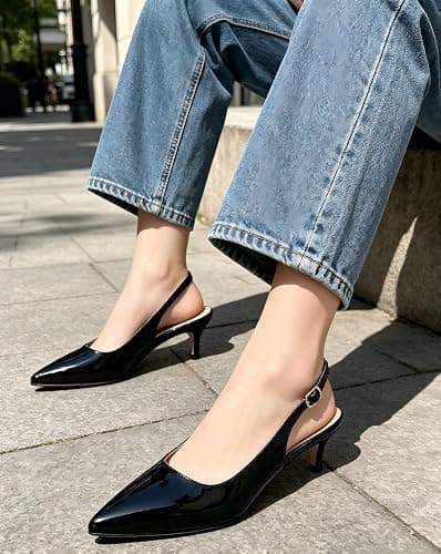 GENSHUO Low Kitten Heels Women's Slingback Dressy Pumps Pointed Closed Toe Ankle Strap Elegant Wedding Pumps Formal Comfortable Shoes thumbnail 2