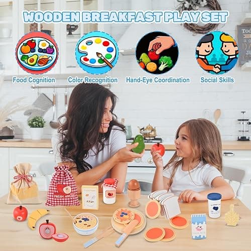 WoodTrove Wooden Play Food Set, Wooden Food for Play Kitchen, Wood Food Toys with Storage Bag, Play Kitchen Accessories, Gift for Girls Boys 3+ Year Old thumbnail 7