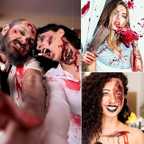 3PCS Halloween Fake Blood Kit Cosplay Makeup & Dress Up Accessories | 2.03oz Fake Blood Spray+2.03oz Dripping Blood+1.06oz Coagulated Gel Blood, Realistic Washable Fake Blood for Zombie Vampire thumbnail 6