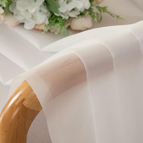Chyhomenyc Ivory Sheer Curtains 96 Inch Length 2 Panels Set, Elegant Light Filtering Voile Window Treatment Drapes for Living Room Bedroom, 42W x 96L Inches, Set of 2, Ivory thumbnail 5