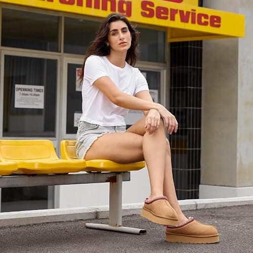 OOW Genuine Suede Platform Slippers for Women with Memory Foam Fuzzy House Shoes for Indoor Outdoor thumbnail 3