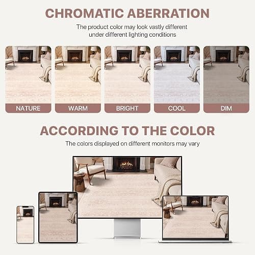 BESBLEE 5x7 Area Rugs for Living Room, Machine Washable Rug, Non Slip Vintage Rugs, Low Pile Lightweight Print Rug for Bedroom, Dining Room, Home Office, Pink thumbnail 8