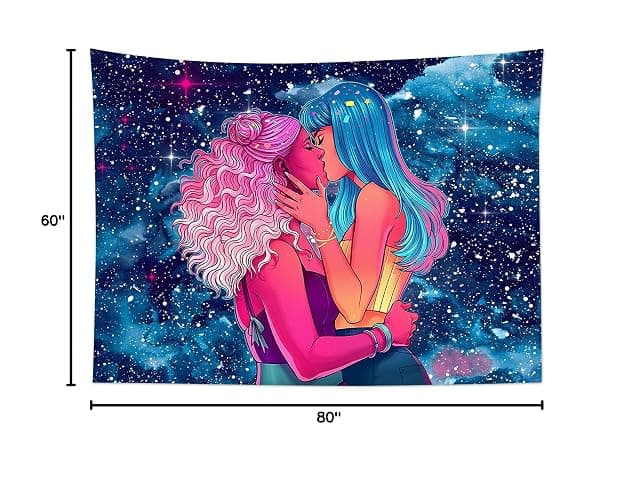 HVEST Lesbian Tapestry LGBT Girl Pride Love Rainbow Tapestries Wall Hanging Pretty Two Girls Kissing Tapestry Art Blanket for Living Room Bedroom Teen Dorm,80x60 Inches thumbnail 10