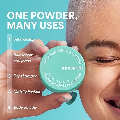 innisfree No Sebum Matte Mineral Powder | Korean Loose Setting Powder for Oil & Shine Control | Blurs Fine Lines & Imperfections | Lightweight, Natural Finish | Available In Jumbo & Pressed Powder thumbnail 4