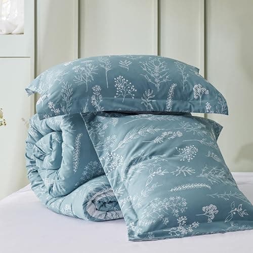 Bedsure Queen Comforter Set - Mineral Blue Bed Set, 3 Pieces Cute Floral Bedding, 1 Soft Reversible Botanical Flowers Comforter and 2 Pillow Shams thumbnail 7