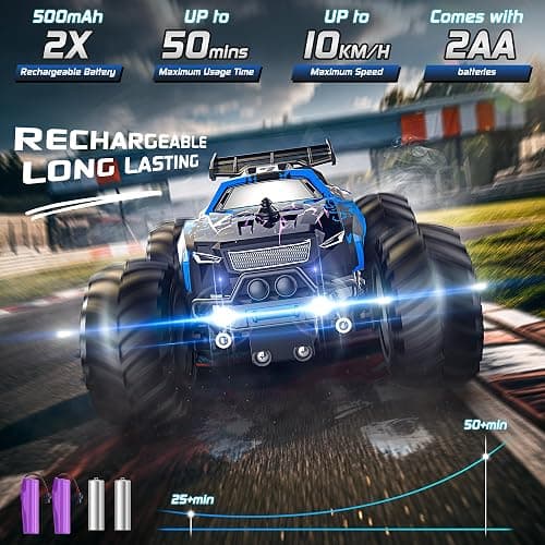 Barlisam Remote Control Car, All-Terrain Remote Control Truck for Boys, Headlight, 1:20, 10KM/H, 2.4GHZ, Speed-Friendly, Sturdy, Rechargeable RC Cars for Boys 4-7 8-12 Christmas, Beginner, Kids 6-12+ thumbnail 8