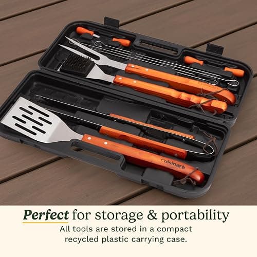 Cuisinart 13-Piece Wooden Grill Tool Set, BBQ Accessories and Grill Tools, Durable Stainless-Steel Utensils with Recycled Plastic Case, Spatula, Tongs, Cleaning Brush & More, Grilling Gifts for Men thumbnail 8