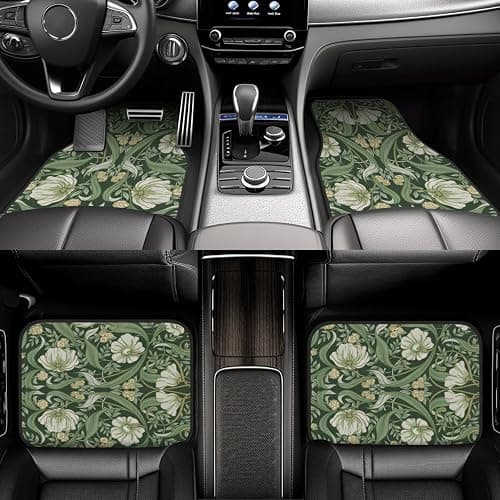 Car Floor Mats,Vehicle Front Rear Carpets Mats Universal Car Rugs,Car Accessories for Truck,William Morris Green Flowers thumbnail 3