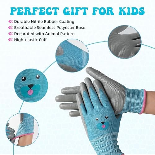 ANDANDA Kids Gardening Gloves, Nitrile Coated Children Yard Work Gloves with Grip, Suitable for Toddlers, Children, Girl, Boy thumbnail 2