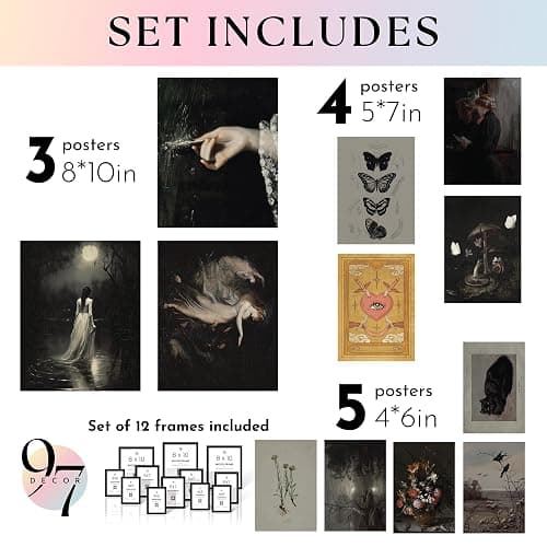 97 Decor Dark Academia Decor - Victorian Gothic Wall Art Prints, Dark Moody Aesthetic Pictures, Creepy Goth Posters Vintage Gothic Painting for Home Bedroom Decorations (8x10 Unframed) thumbnail 2