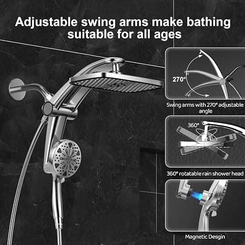Rain Shower Head with filtered Handheld High Pressure rainfall Shower Heads with Handheld Spray Combo Adjustable one-piece stand daul shower head Built-in Magnetic Docking and Power Jets thumbnail 8