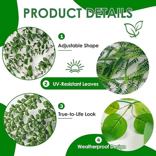 Der Rose 4Pcs Fake Plants Hanging Artificial Ivy Vine Faux Eucalyptus Hanging Plants, Boston Fern, String of Pearls for Living Room Aesthetic Bedroom Boho Kitche Wall Shelf Indoor Outdoor Decor thumbnail 4