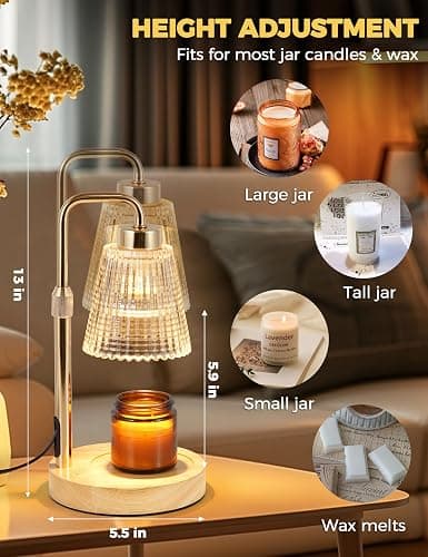 Modern Candle Warmer Lamp with 24h Cycle Timer, Dimmable Wax Melt Warmer | 24h Cycle Timer Dimmable Wax Melt Warmer with 2 Bulbs, Fall Decor for Home Living Room Halloween Decorations Gifts for Mom thumbnail 2