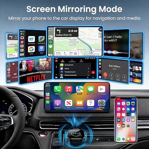 ELECROW Wireless CarPlay Adapter for iPhone＆Android - 3 in 1 Dual Band WiFi 2.4G/5G & Bluetooth 5.3 Airplay Mirror Link CarPlay Dongle with USB-A/Type-C Port, Plug & Play, OTA Update thumbnail 4