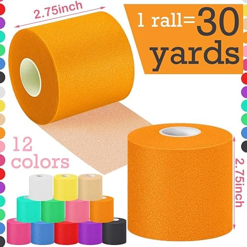 Nuanchu 12 Pcs Foam Prewrap Athletic Tape 2.75inch x 30 Yards Sports Wraps Prewrap and Athletic Tape Pre Wrap Breathable Sports Pre Wrap for Running Hiking Hair(Assorted Colors) thumbnail 2