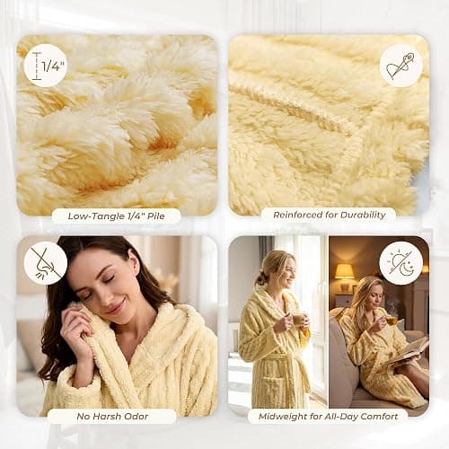 HEARTNICE Fuzzy Soft Robes for Women, Long Plush Hooded Robe Fluffy Warm Bathrobes thumbnail 2