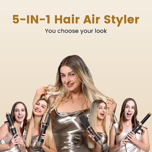 5 in 1 Hair Styler Airbrush 5 in 1 Airstyler Multi-Blow Dryer Brush Set with Curl, Straighten, Wavy, Smooth, Magic Styler for All Hair Types and Lengths - Black 02 thumbnail 2