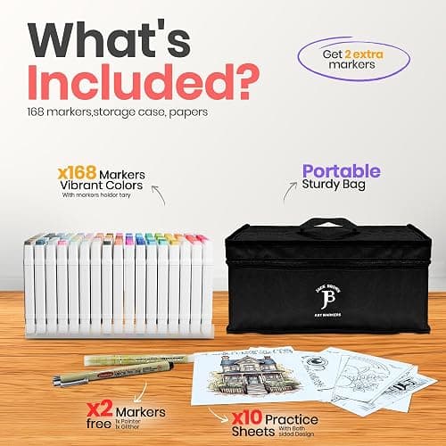 JACK BROWN 168 Colors Alcohol Markers Set with Fine & Chisel Dual Tip - Professional Art Markers for Adults & Kids, Perfect for Drawing, Sketching, Coloring & Animation - Includes Durable Marker Case thumbnail 4