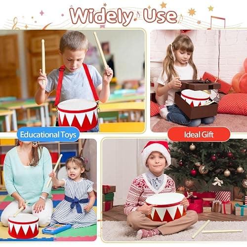 Kids Drum Set,8 in Wooden Toy Drum Set,Educational Baby Musical Toys Drum with Adjustable Strap 2 Drumsticks,Sensory Musical Instrument Drum Toy for Toddler Boys & Girls Gift(Red) thumbnail 6