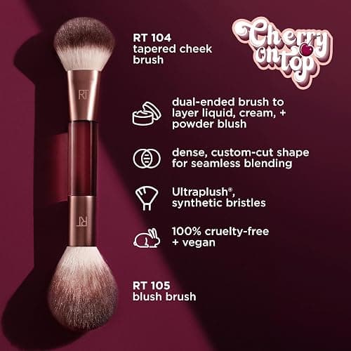 Real Techniques Cherry On Top It’s All Blush Brush, Dual-Ended & Multipurpose Makeup Brush for, Powder, Liquid & Cream Blush, Synthetic Bristles, Vegan & Cruelty-Free Face Brush, 1 Count thumbnail 2