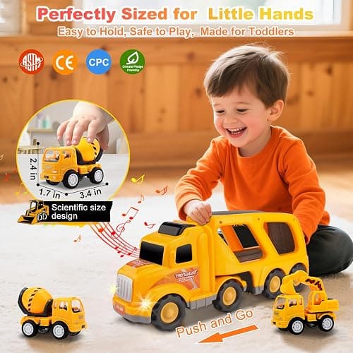 Nicmore Construction Truck Toddler Toys Car: Toys for 1 2 3 4 Year Old Boy 5 in 1 Carrier Toys for Kids Age 1-3 2-4| 18 Months 2 Year Old Boy Christmas Birthday Gifts thumbnail 5