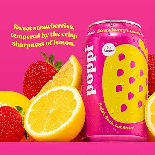 Poppi Sparkling Prebiotic Soda Beverage with Apple Cider Vinegar, Seltzer Water and Fruit Juice, Strawberry Lemon Flavor, 12 FL Oz, Pack of 12, Packaging May Vary thumbnail 3