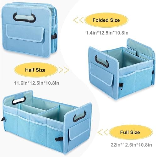 JiatuA Car Trunk Organizer, Car Organizers and Storage Collapsible Multi Compartment Container Box, Adjustable Car Accessories for SUV Sedan Truck, Standard Size, Light Blue thumbnail 6