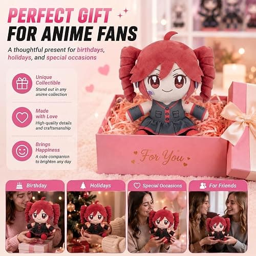 Collectible Pink Drill Twin Tail Girl Plush 22cm, Cute Anime Plush Character with 3D Twin-Drill Hair, Red and Black Outfit Figure Stuffed, Soft Anime Plushie Pillow Gift for Fans & Collectors thumbnail 8