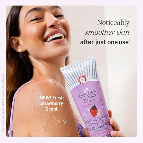 First Aid Beauty - KP Bump Eraser Body Scrub with 10% AHA, Keratosis Pilaris Exfoliator with Glycolic and Lactic acids, Helps Reduce Chicken Skin Bumps, Safe for Sensitive Skin, Strawberry Scent, 8 oz - Fresh Strawberry - 8 Ounce thumbnail 3