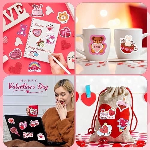 OHOME Valentines Stickers - 100 PCS Heart Stickers for Kids Classroom School - Valentines Day Crafts Gifts Treats Decor Cards Scrapbooking Decorations Supplies - Valentine's Party Favors thumbnail 5