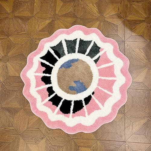 LAKEA Pink Round Tufted Rug Soft Thick Plush Educational Non-Slip Durable Easy Clean Girls Room Friendly Global Decor (35.4X35.4 inch) thumbnail 3