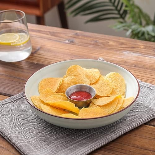 Selamica Porcelain 26 Ounce Salad Pasta Bowls, 8 inch Wide and Shallow Serving bowls, Microwave & Dishwasher Safe, Sturdy & Stackable, Set of 6, Gradient Color thumbnail 5