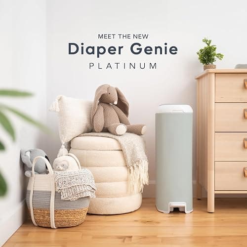 Diaper Genie Platinum Pail (Sage Green) is Made in Durable Stainless Steel and Includes 1 Easy Roll Refill with 18 Bags That can Last up to 5 Months. thumbnail 2