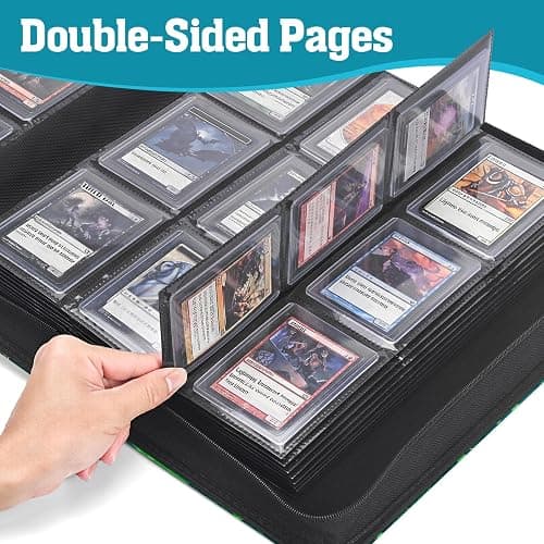 UGYAZX Top Loader Binder, 9 Pocket Holds 360 Toploaders, Acid-Free PVC-Free Side-Loading Pages, Full-Zip PU Binder for Standard 3" x 4" Top Loaders, TCG, MTG & Sports Cards, Blue Lake Dragon thumbnail 7