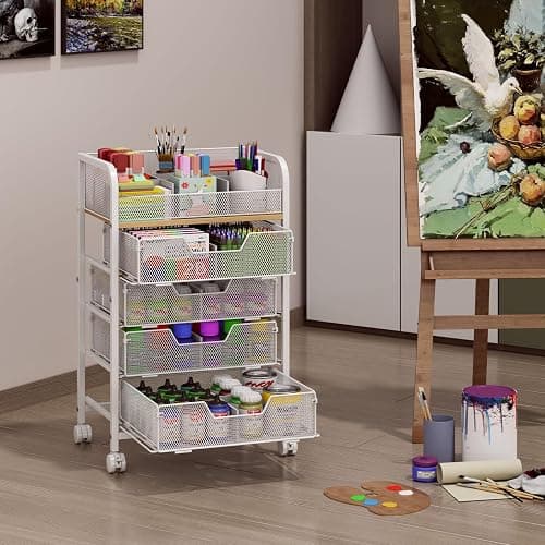 5-Tier Craft Organizer Cart with 5 Sets of DIY Dividers,Craft Organizers and Storage with Drawers,Lockable Wheels Rolling Utility Cart on Wheels,Art Supply Organizer,Ideal for Studio,Office,White thumbnail 2