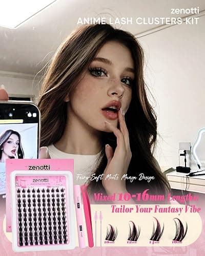 Manga Lash Clusters Kit Anime Lashes Cluster Kit Natural Wispy Eyelash Clusters Kit Spiky Fairy Individual Lashes Cluster with Spikes Invisible Clear Band DIY at Home 10-16MM by zenotti thumbnail 3