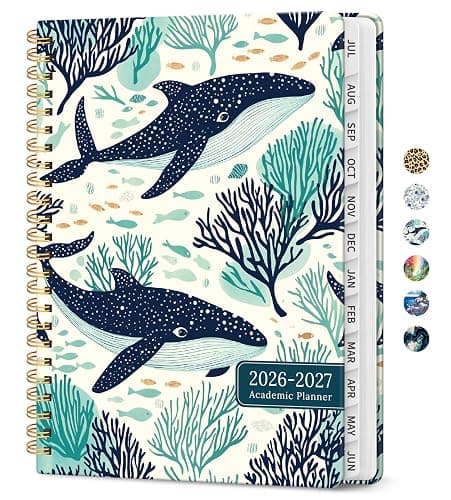 Taja Planner 2026-2027, Jul 2026-Jun 2027 Monthly & Weekly Calendar Planner | 8.5" x 11", Hardcover Academic Calendar, Teacher Student Agenda Book with Tabs, School Office Supplies, Drifting Whales - Image 1