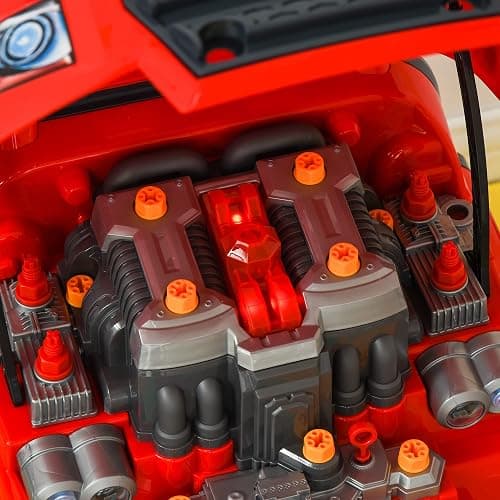 Qaba Truck Engine Toy, Kids Mechanic Set with Lights, Sounds, Steering Wheel and Horn, Pretend Car Service Station Play with 61-Piece Included, Toy Engine Building Kit for Kids Aged 3+, Red thumbnail 9
