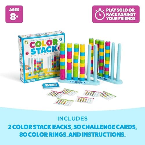 Color Stack Challenge by Relatable – A Fast-Paced Color Matching Puzzle Game for Fun Parties and Family Game Night. Includes 2 Stack Racks, 50 Challenge Cards, 80 Rings & Instructions. thumbnail 6
