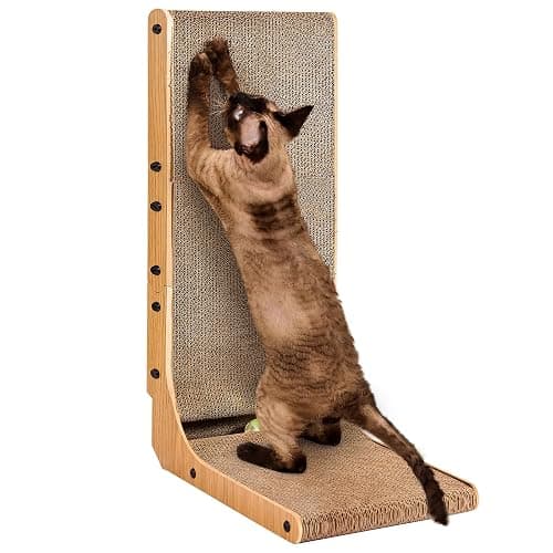 EHEYCIGA Cardboard Cat Scratcher for Indoor Cats, 26.8 Inch L Shaped Vertical Cat Scratching Board with Ball Cat Toy, Large Cat Scratcher Pad, Brown - Image 1