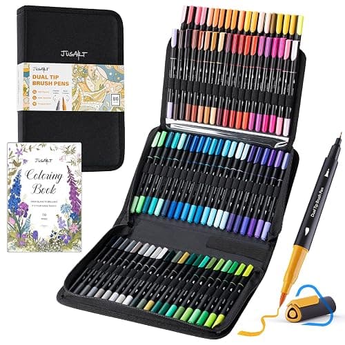 JusArt Markers for Adult Coloring Books No Bleeding, 80 Colors Coloring Markers with Dual Tips, Fine & Brush Pens with Ergonomic Triangle Grip & 33% More Ink, Water-Based Art Drawing Set for Adults - Image 1