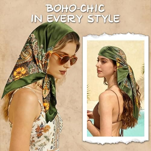 Vylxuxa Large Square Head Scarf Bandana - 35" Satin Hair Scarf for Women Like Silk Scarf Fashion Hair Wrapping thumbnail 5
