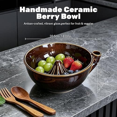 Ceramic Berry Washing Bowl with Auto-Spin Swirl Drainage | Self-Rinsing Fruit Bowl, Multi-Functional Berry Colander for Strawberries, Blueberries, and Grapes thumbnail 2