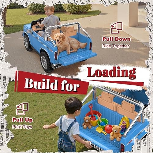 ANPABO Licensed Ford F-150 24V 2 Seater Ride on Car for Kids, Blue | Retro all-terrain 24v ride on toys for ages 3-8 w/parent remote, 4x100w motors, 3 speeds, large storage trunk & music player thumbnail 6