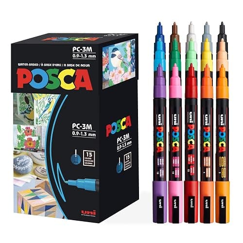 posca Paint Markers, 3M Fine Point Acrylic Paint Pens with Reversible Tips, Art Supplies For Gifts, Decorations Fabric, Metal, Glass, Wood and Canvas, Set of 15 - Image 1